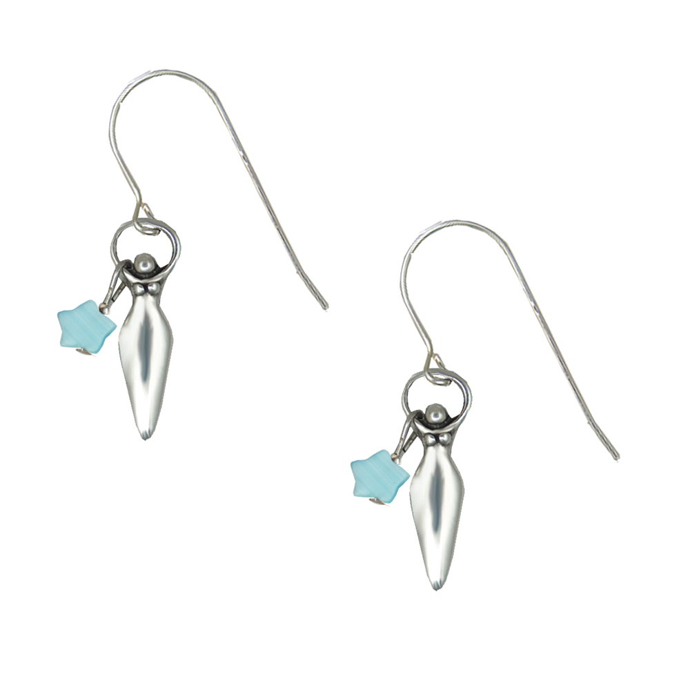 Sterling Silver Little Goddess Drop Dangle Earrings With Blue MOP Star